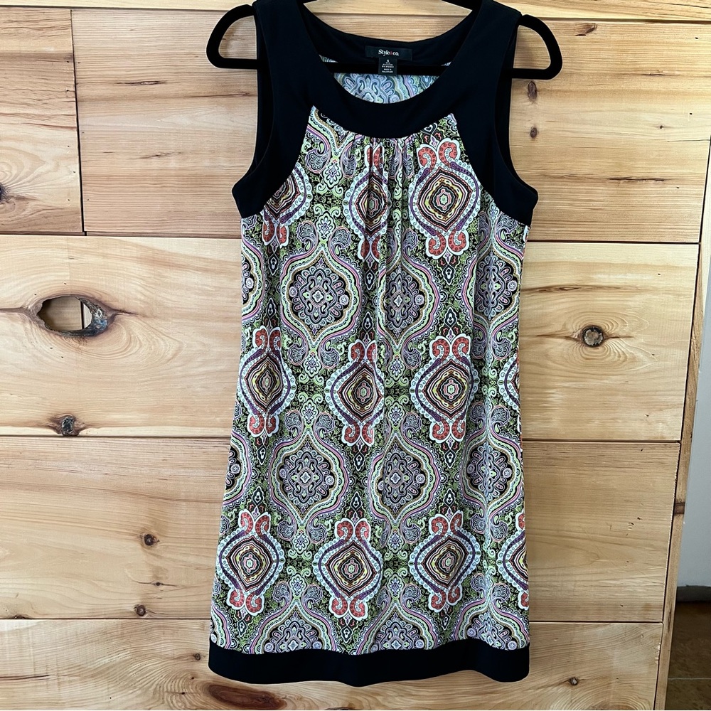 Style & Co. Black and Colorful Patterned Chic Sleeveless Midi Dress